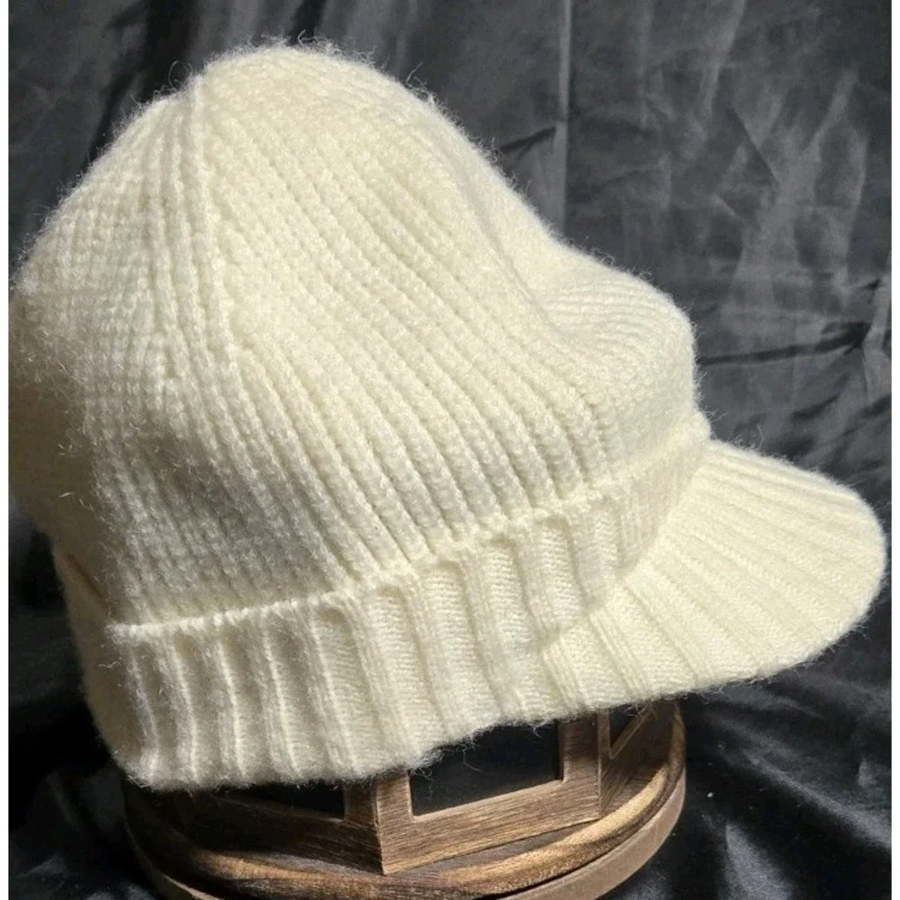 Golovejoy Brixton Ivory Knit Beanie Ribbed Cuff Warm Winter Hat Brim‎